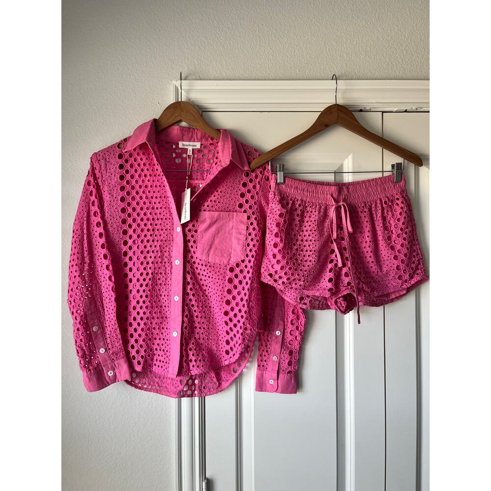 NWT Heartloom Womens XS Pink "Clio Set" Blouse & Shorts Eyelet Resort Wear